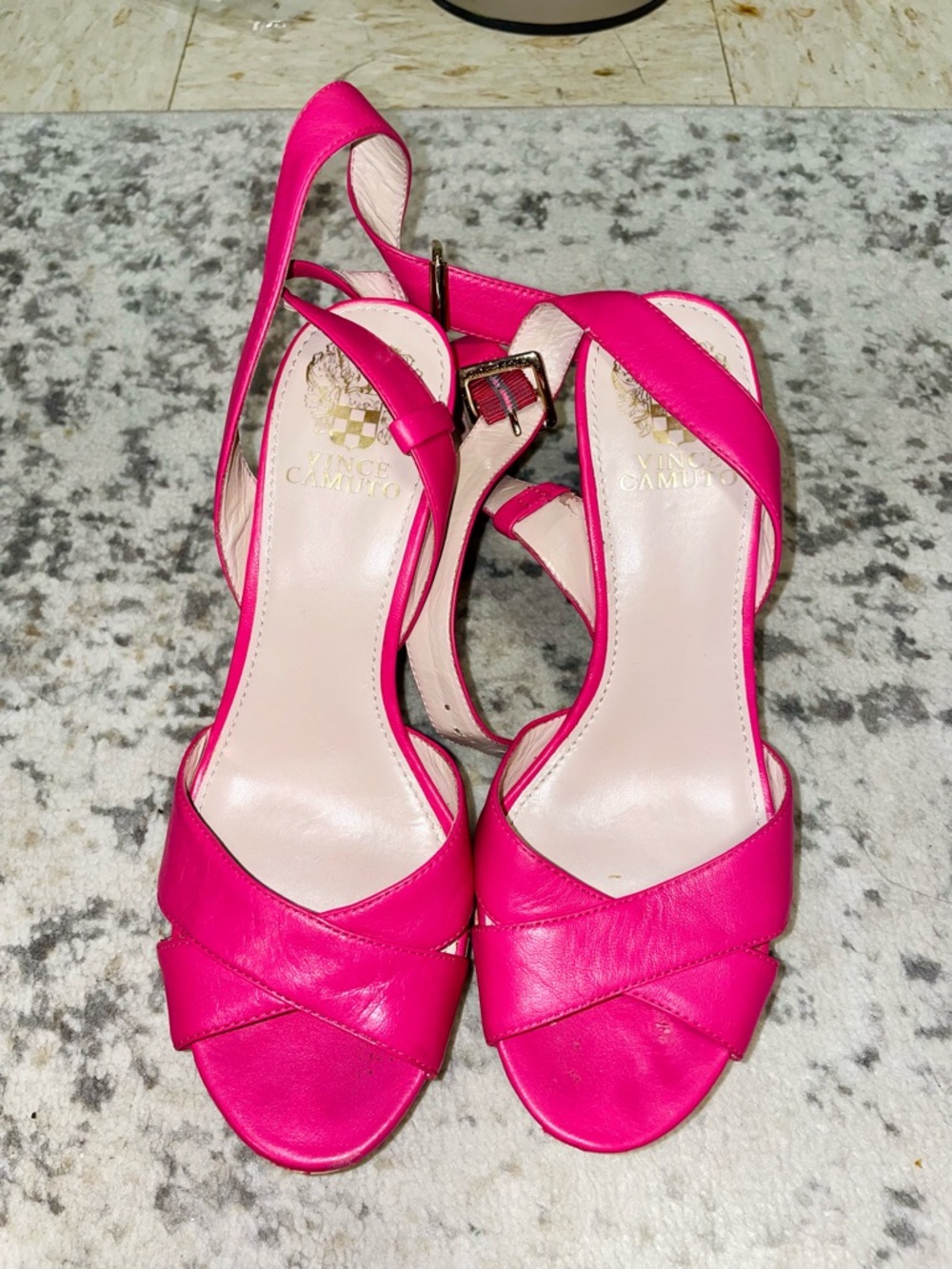 Vince Camuto Pink Leather Strappy Platform Cork Sandals Heels